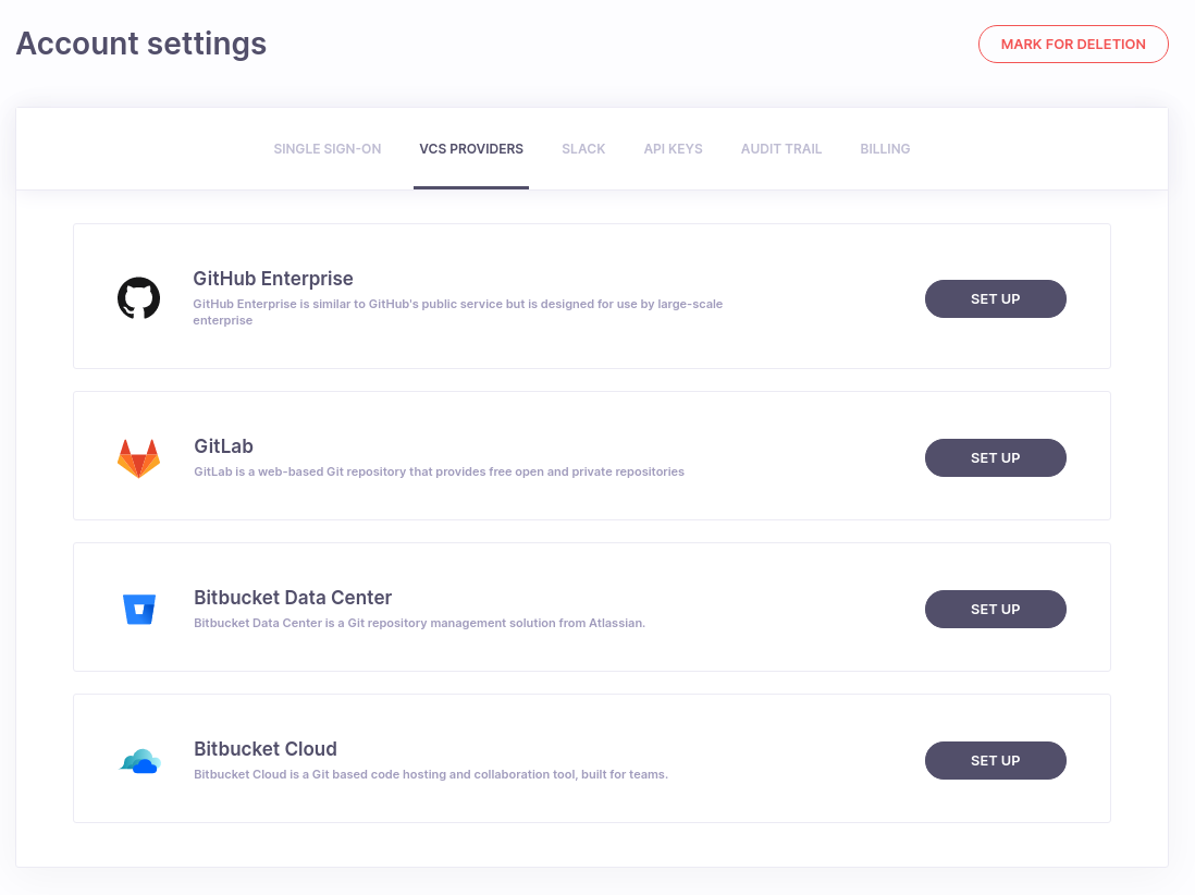 VCS providers page