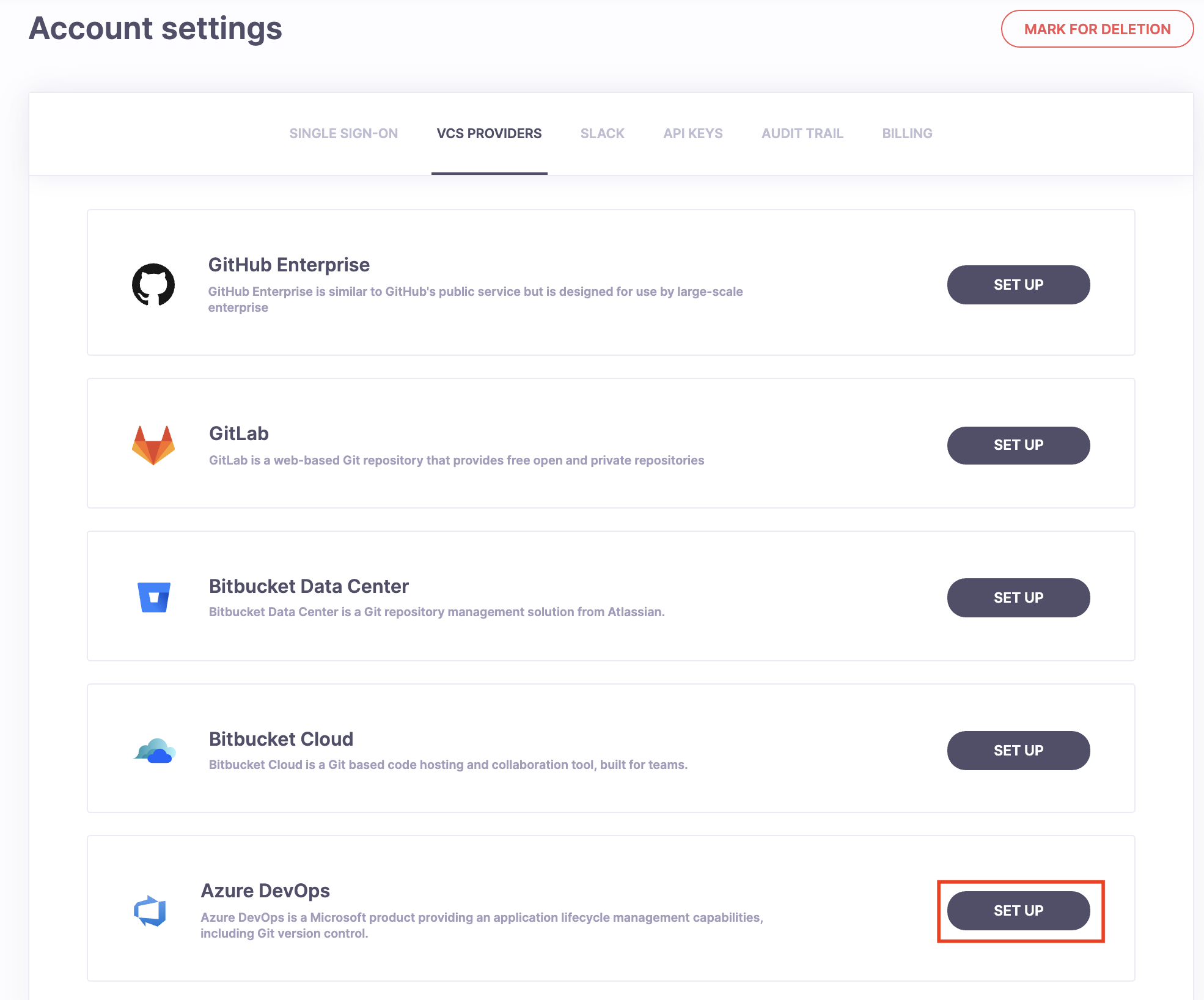 VCS providers page