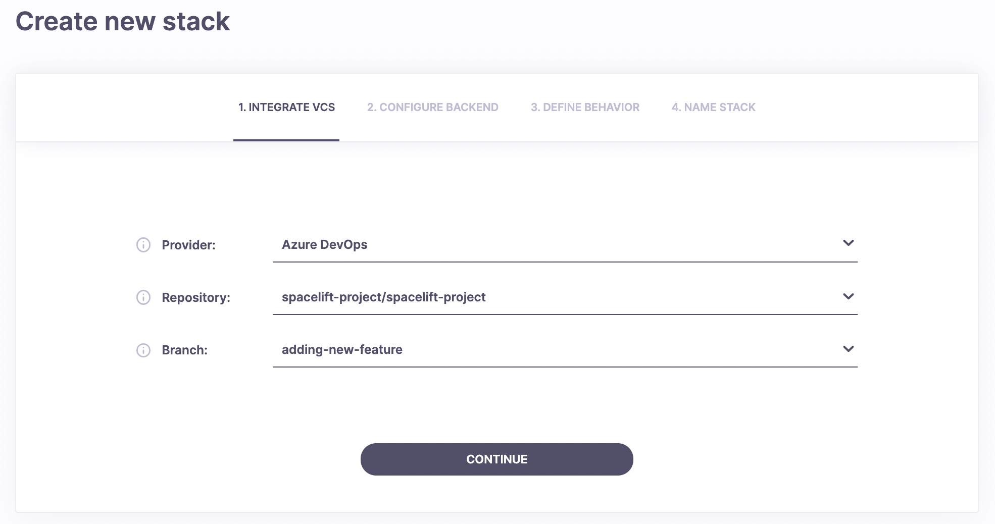Stack creation form
